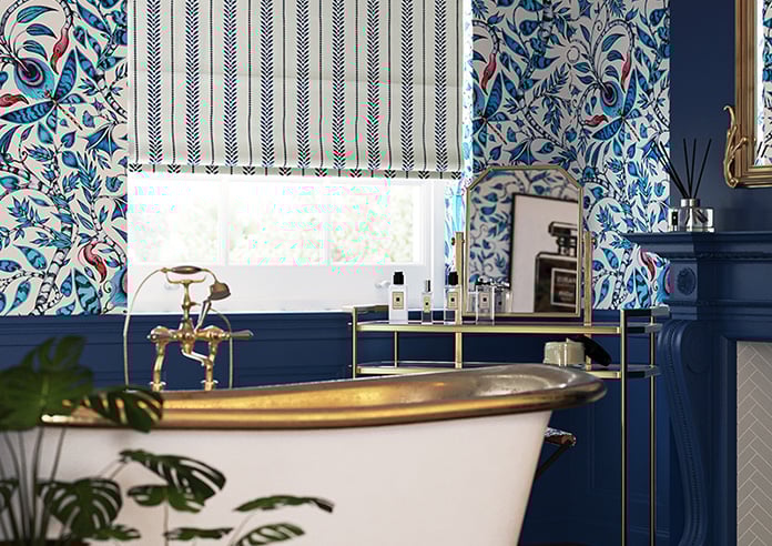 Laurel Stripe, Royal - Motorised Roman Blind - Image 5